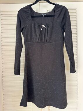 Long Sleeve Black Sparkle Women's Dress - size Medium